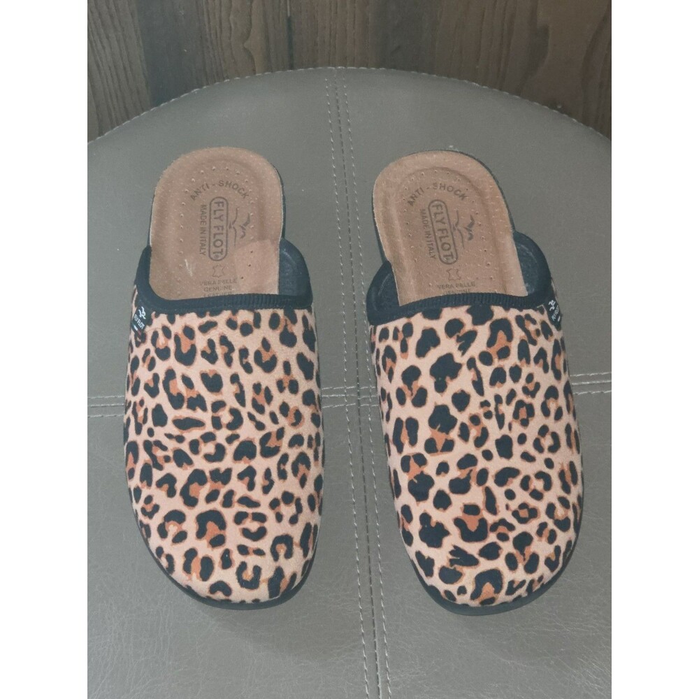 Fly Flot  Slip On Clogs Beige Leopard Euro Size 40 (US 9/9.5) Made in Italy